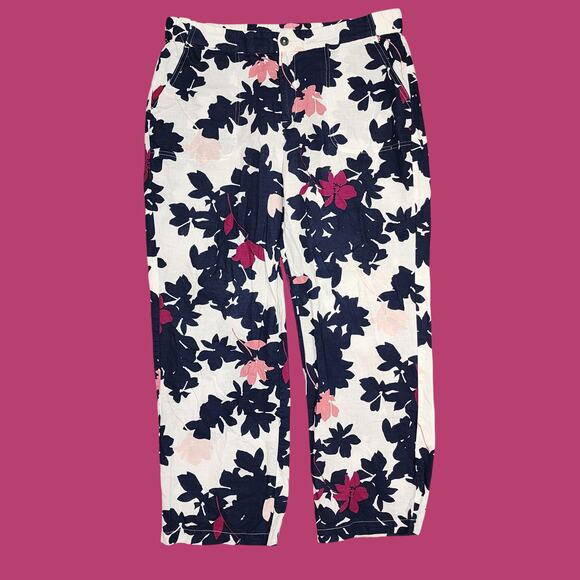 Liz Claiborne Pants Large Linen Blend Floral Wide-Leg Fun Boho Colorful Beach - Picture 9 of 12